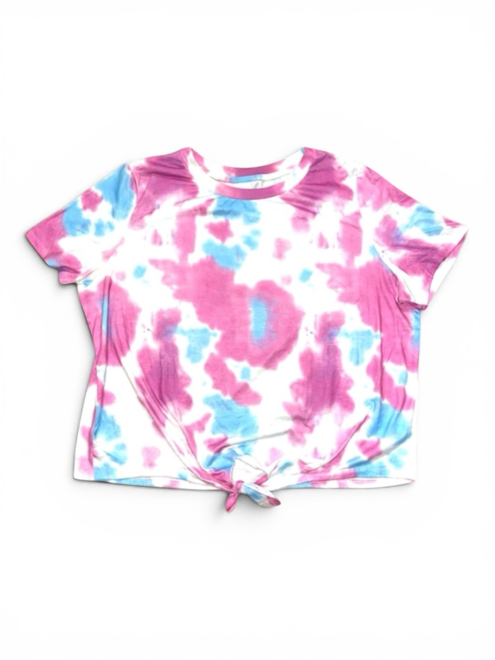 Unbranded Cropped T Shirt Tie Front Short Sleeve Boxy Pink Blue Tie Dye XXL NWOT